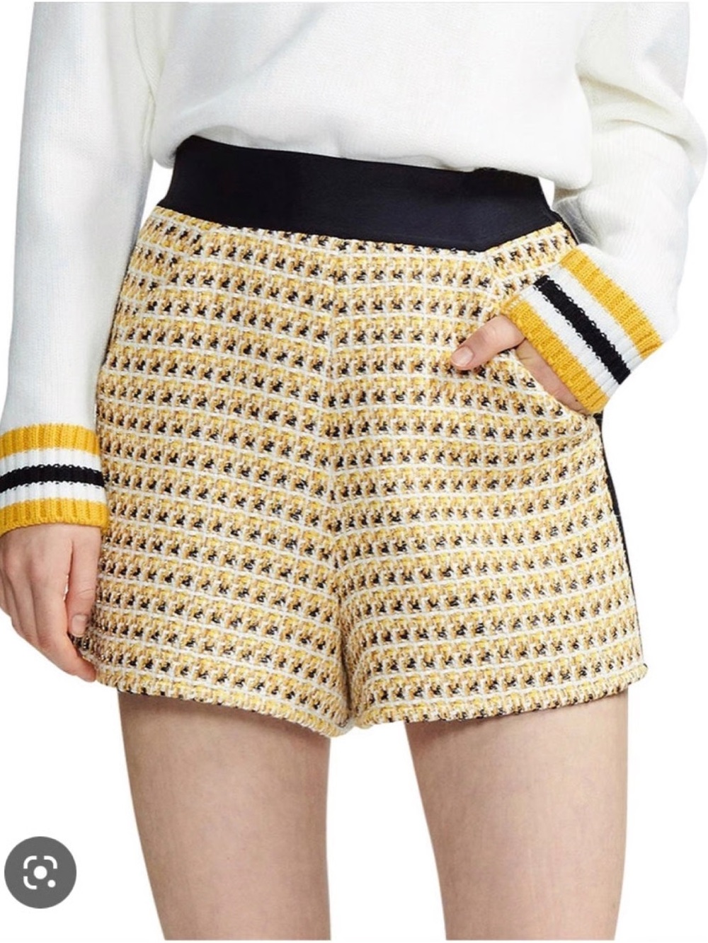 Maje Isidore metallic cotton blend tweed shorts in yellow Size 2